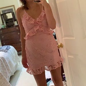 Pink eyelet mini dress